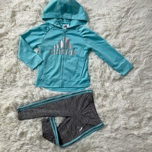 adidas Girls Teal Zip Hoodie & Gray Athletic Leggings Set